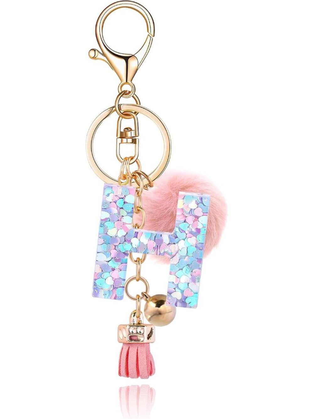 Resin Alphabet Initial Letter Keychain Keyring for Women Purse Handbags With Fur